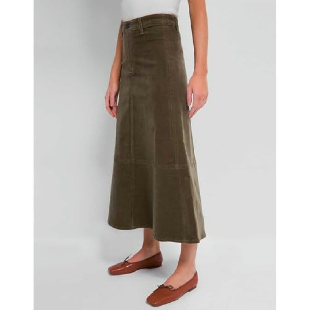 Corduroy Midi Skirt High Waist A-Line Button Front Winter Casual - Picture 7 of 8